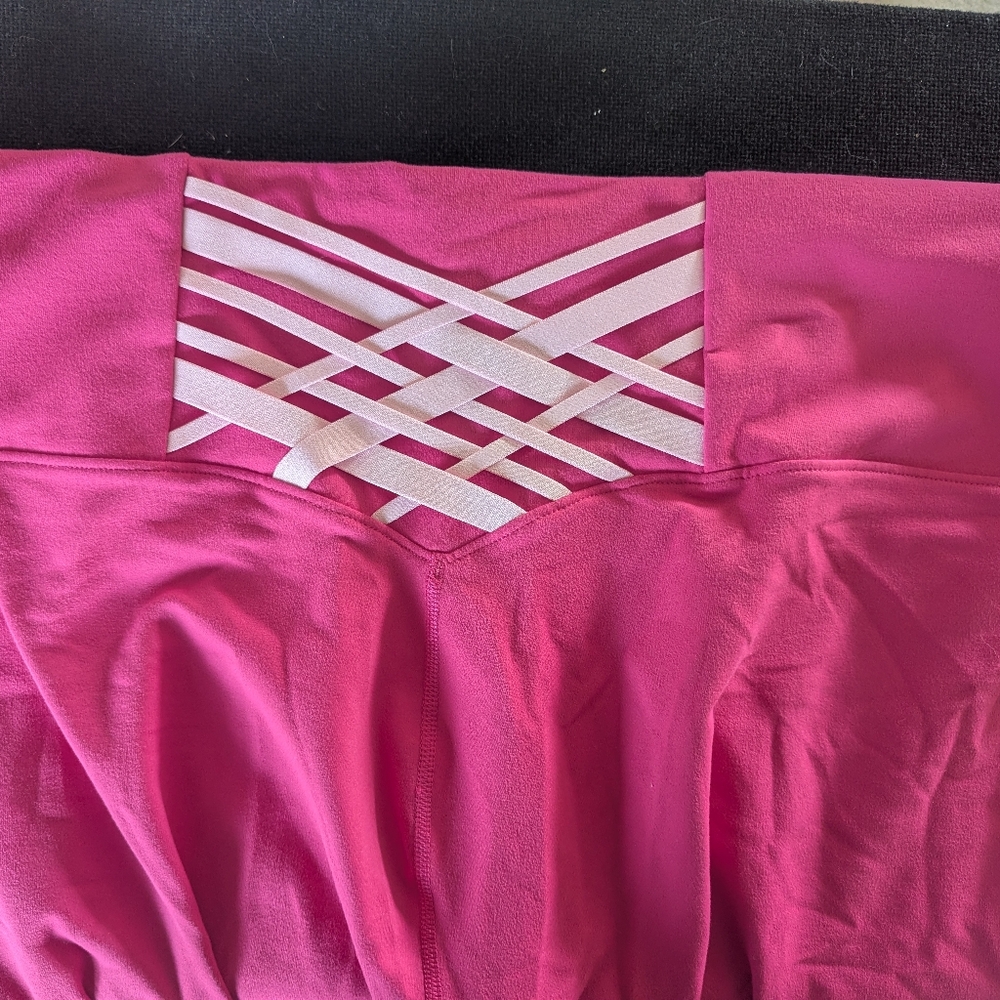 Fabletics Pink Leggings with White Crisscross Design